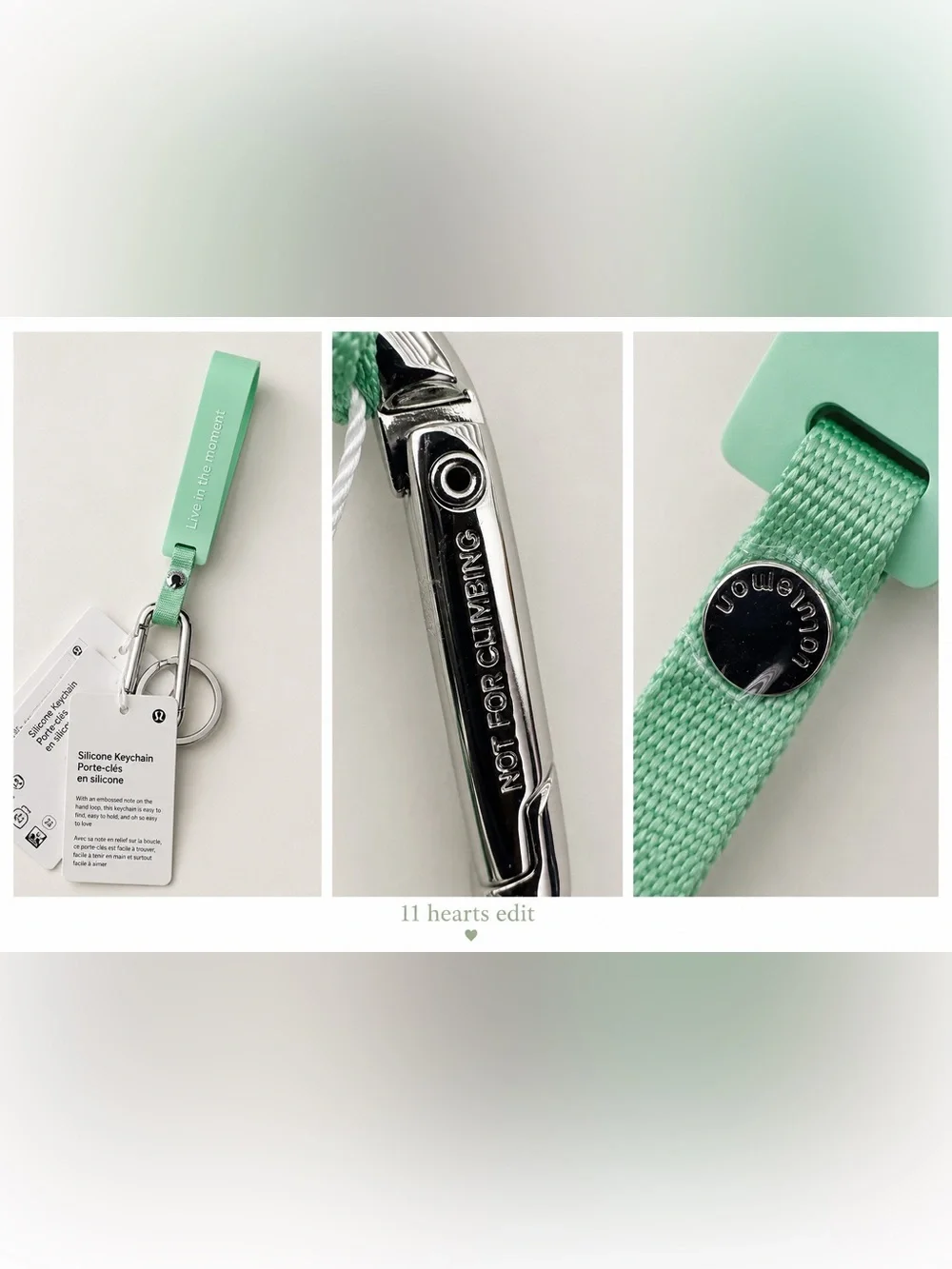 Lululemon Silicone Keychain NWT Mint Green Live In The Moment Carabiner Clip
